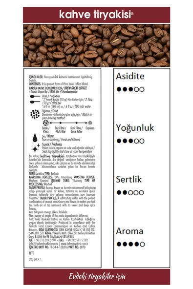 Peru Filtre Kahve (SİNGLE ORİGİN) 200 gr - Resim 3