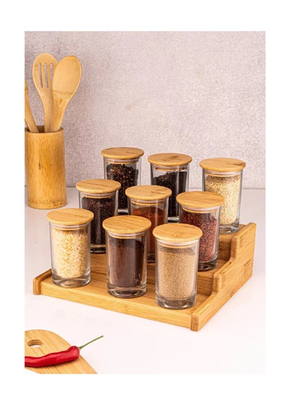 BAMBUM TİER 10 PARÇA 3 KATLI STANDLI BAHARAT SETİ ürün görseli 1