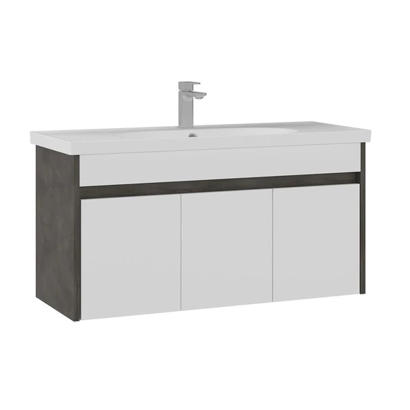 Orka Aydos 100 cm Retro Gümüş/Beyaz Banyo Dolabı Alt Modül ve Lavabo ürün görseli 1