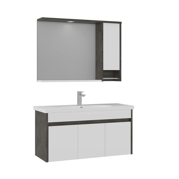 Orka Aydos 100 cm Retro Gümüş/Beyaz Banyo Dolabı Takımı ürün görseli 1