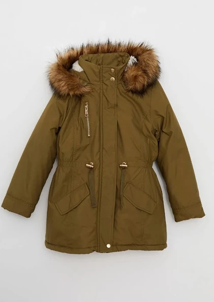 LCW Kids Haki Kapüşonlu Basic Kız Çocuk Parka ürün görseli 1