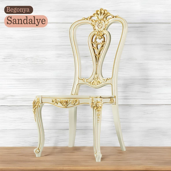 Begonya Sandalye Sert Plastik Krem Altın Gold Koltuk Bahçe Balkon Mutfak Yemek Masası Sandalyesi ürün görseli 1
