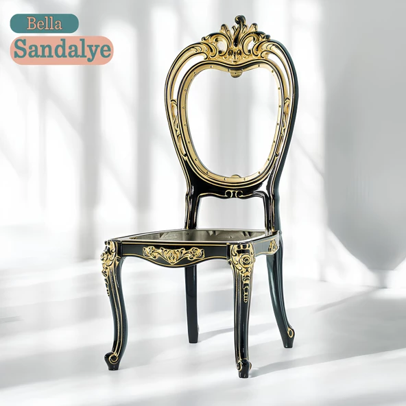 Bella Sandalye Sert Plastik Siyah Gold Koltuk Bahçe Balkon Mutfak Yemek Masası Sandalyesi ürün görseli 1