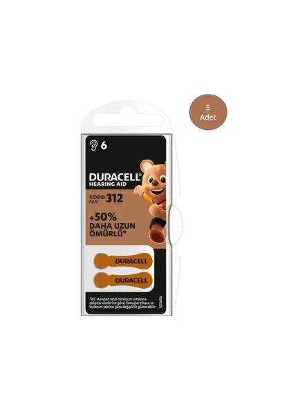 Duracell 312 Numara İşitme Cihazı Pili 6 x 5 30 Adet ürün görseli 1