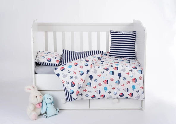 %100 Pamuk, 7 Parça Bebek Nevresim Takımı (Nevresim, Çarşaf, Yorgan, 2 Yastık ve Kılıfları), 100x150 cm ürün görseli 1