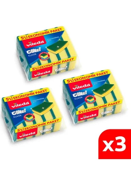 Vileda 3 Paket 5'li Yeşil Klasik Düz Sünger ürün görseli 1