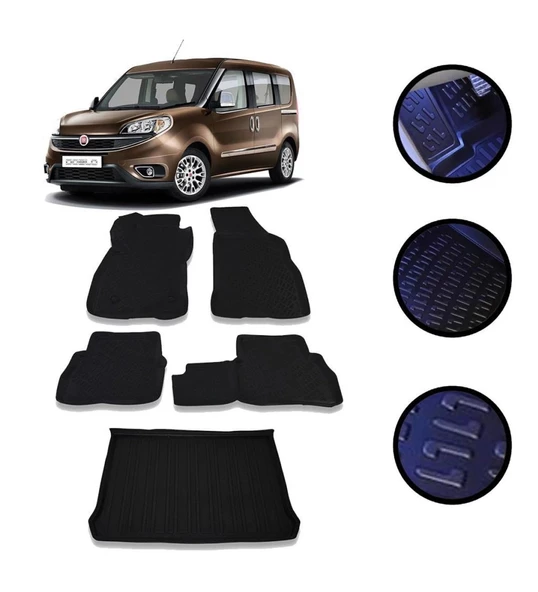 Fiat Doblo 2016-2021 Arası 4D Havuzlu Oto Paspas Ve Bagaj Set ürün görseli 1