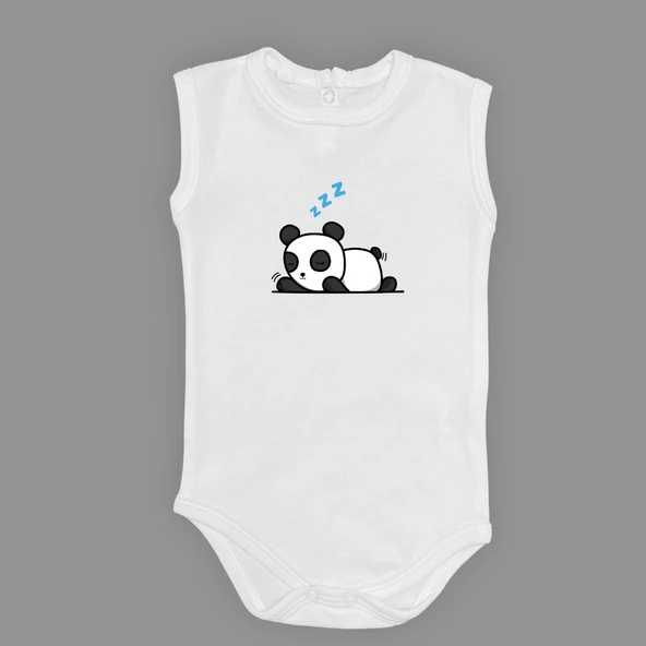 Uykucu Panda Baskılı Bebek Body Zıbın Çıtçıtlı Badi ürün görseli 1