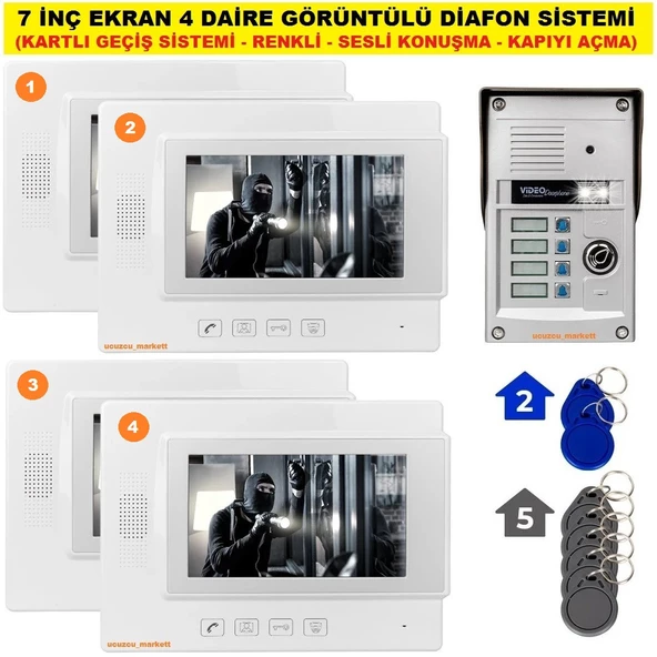7 İNÇ EKRAN 4 DAİRELİK GÖRÜNTÜLÜ DİAFON SİSTEMİ ürün görseli 1