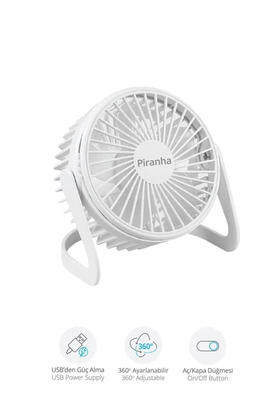 Piranha 5566 Beyaz Usb'den Güç Almalı 360° Ayarlanabilir Masaüstü Mini Vantilatör ürün görseli 1