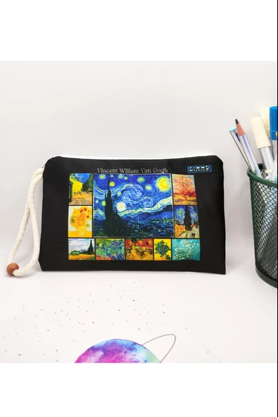 Vincent Willem van Gogh Eserleri Desenli Kalem Kutusu Yıkanabilir Bez Kalemlik ürün görseli 1