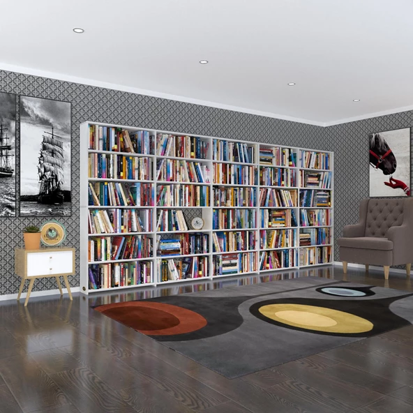 Kenzlife kitaplık süper ga byz 180*400*19 6 katlı 5 bölme çift bölme opsiyonlu ofis mutfak banyo dolabı arkalıksız ürün görseli 1