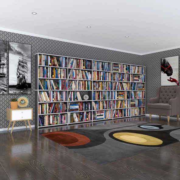 Kenzlife kitaplık süper ga gri 180*400*19 6 katlı 5 bölme çift bölme opsiyonlu ofis mutfak banyo dolabı arkalıksız ürün görseli 1