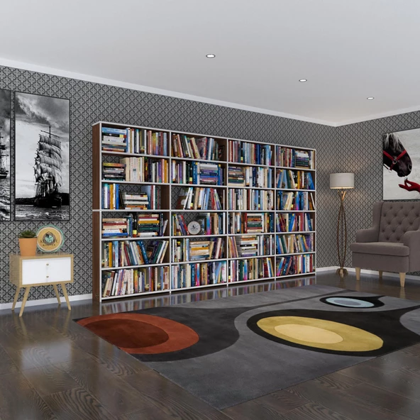Kenzlife kitaplık süper ga cvz 180*320*19 6 katlı 4 bölme çift bölme opsiyonlu ofis mutfak banyo dolabı arkalıksız ürün görseli 1