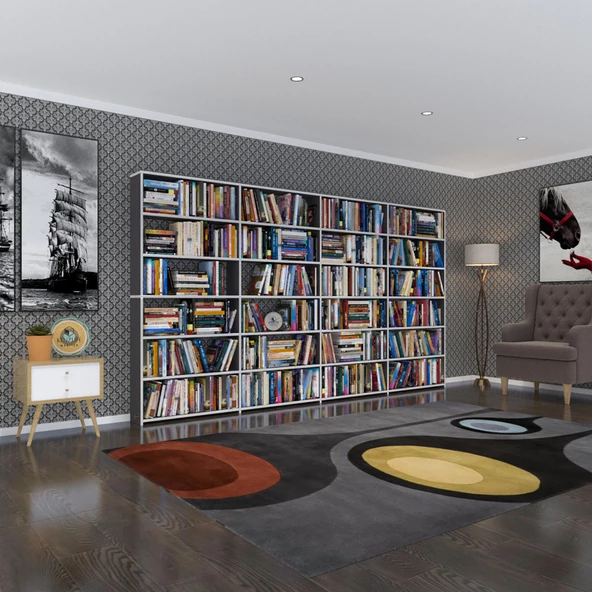 Kenzlife kitaplık süper ga gri 180*320*19 6 katlı 4 bölme çift bölme opsiyonlu ofis mutfak banyo dolabı arkalıksız ürün görseli 1