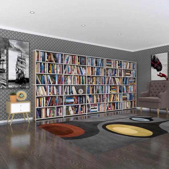 Kenzlife kitaplık süper ga crd 180*400*19 6 katlı 5 bölme çift bölme opsiyonlu ofis mutfak banyo dolabı arkalıksız ürün görseli 1