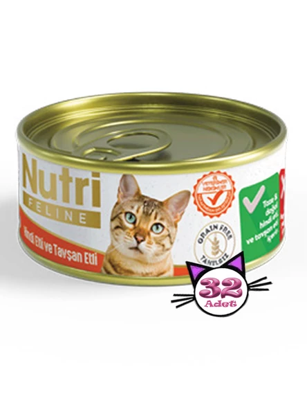 Nutri Feline 85Gr Hindi Etli Tavşan Etli Tahılsız 32Adet Yaş Kedi Maması ürün görseli 1