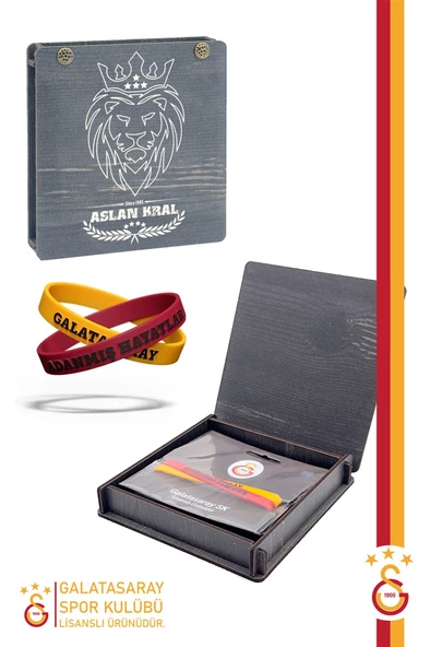Galatasaray Orijinal Lisanslı 2'li Silikon Bileklik Hediyelik Ahşap Kutulu ürün görseli 1