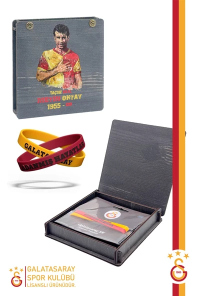 Galatasaray Orijinal Lisanslı 2'li Silikon Bileklik Metin Oktay Baskılı Hediyelik Ahşap Kutulu ürün görseli 1