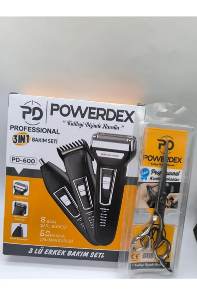 POWERDEX 3 Lü Erkek Saç Sakal Burun Makinesi.Çelik Saç Makası Hediyeli ürün görseli 1