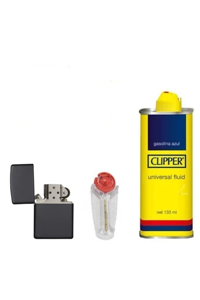 CLİPPER Zippo Siyah Çakmak + Benzin 133 Ml + 5 Li Zippo Taşı Süper Set ürün görseli 1