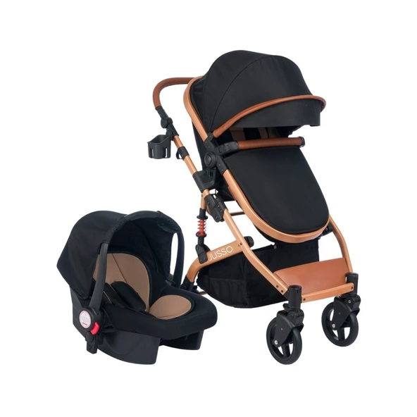 VaVbaby EliteCruise Travel Sistem Lüks Bebek Arabası Konforlu Seyahat Sistem Puset Katlanabilir Siyah Gold ürün görseli 1