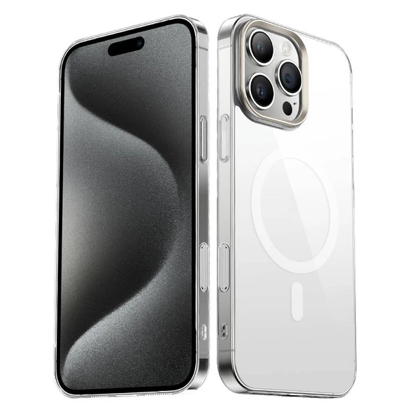 iPhone 16 Pro Max Kılıf Wireless Şarj Özellikli Şeffaf G-Glass Kapak ürün görseli 1