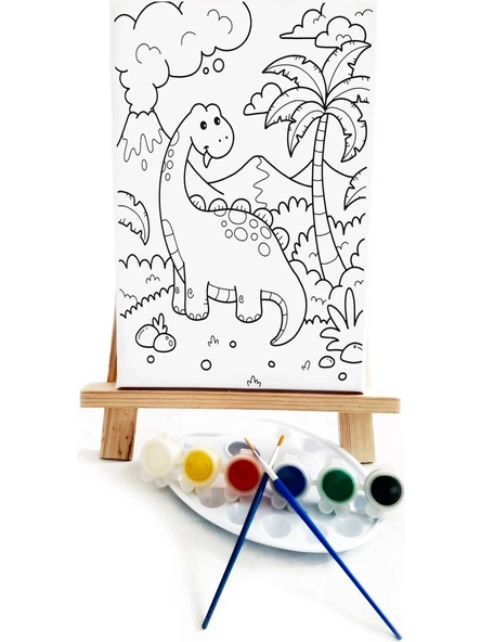 Sevimli Dinozor Çocuk Ressam Seti 20 x 30 cm Ön Çizimli Tuval ürün görseli 1
