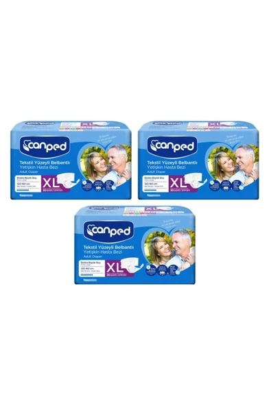 Canped Tekstil Yüzeyli Belbantlı Ekstra Büyük Boy XL 30'lu 3 Adet Hasta Bezi ürün görseli 1