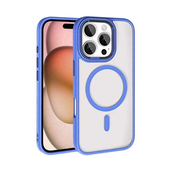 iPhone 16 Pro Max Kılıf Renkli Kenar Şeffaf Kamera Çevresi Metal Magsafe TPU Silikon ürün görseli 1