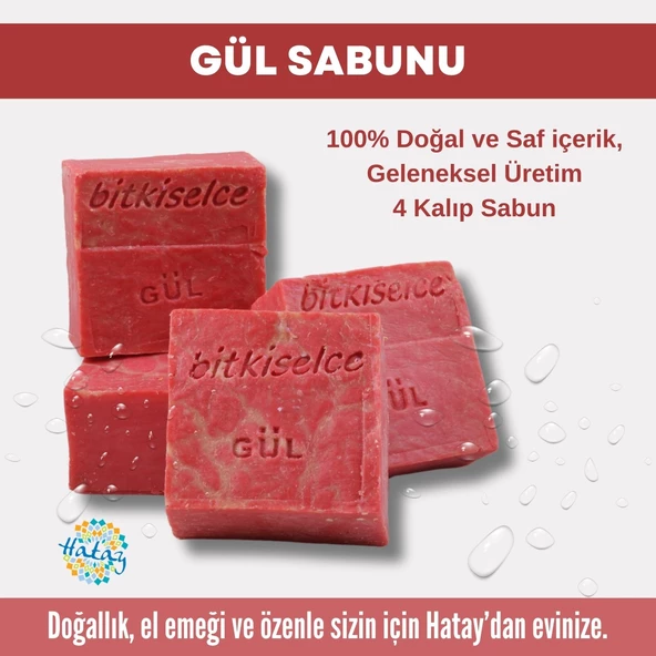 Bitkiselce Saf ve doğal içeriklerle Gül Sabunu  450 gr (4 Kalıp) ürün görseli 1