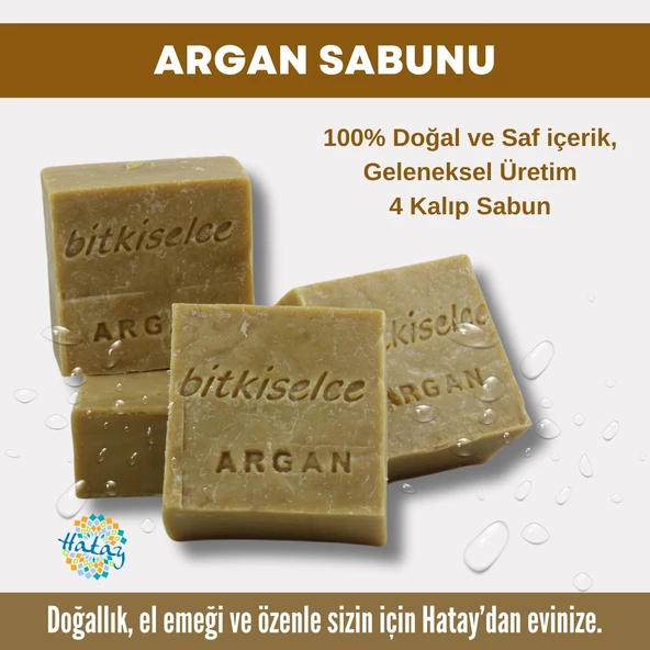 Bitkiselce Saf ve doğal içeriklerle Argan Sabunu  450 gr (4 Kalıp) ürün görseli 1