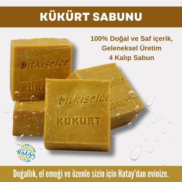 Bitkiselce Saf ve doğal içeriklerle Kükürt Sabunu  450 gr (4 Kalıp) ürün görseli 1