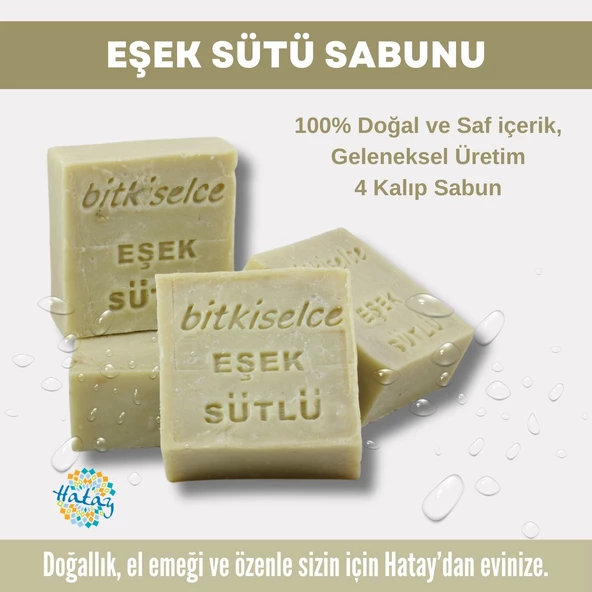 Bitkiselce Saf ve doğal içeriklerle Eşek Sütü Sabunu  450 gr (4 Kalıp) ürün görseli 1