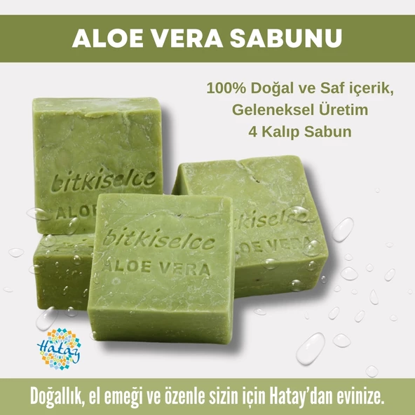 Bitkiselce Saf ve doğal içeriklerle Aloe Vera Sabunu  450 gr (4 Kalıp) ürün görseli 1