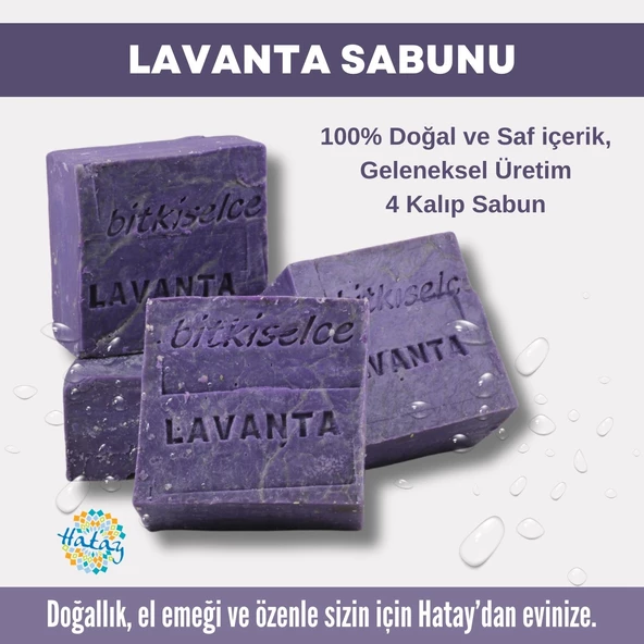 Bitkiselce Saf ve doğal içeriklerle Lavanta Sabunu  450 gr (4 Kalıp) ürün görseli 1