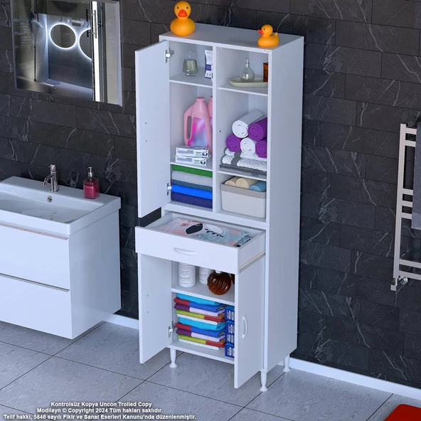 Modilayn AFRA 55x173x32,5 cm 1 Çekmece 3 Kapak 5 Raf 8 Bölme Çok Amaçlı Banyo & Mutfak Dolabı  ürün görseli 1