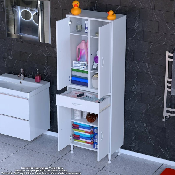Modilayn YENİ AFRA 55 x 173 x 32,5 cm 1 Çekmece 4 Kapak 5 Raf 8 Bölme Çok Amaçlı Banyo & Mutfak Dolabı  ürün görseli 1