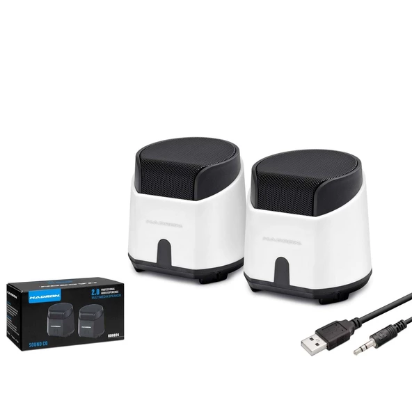 Hadron HD6024B 1+1 Kanal 2x3W Çıkışlı 3.5mm AUX Ses + USB Güç Beslemeli Bilgisayar Hoparlörü - Beyaz ürün görseli 1