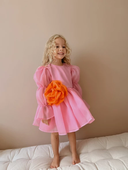 Rose Pembe  Şifon Kız Çocuk Parti Elbisesi ürün görseli 1