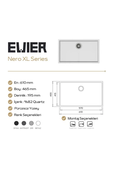 EVIER Granit Evye Nero Xl Black (Siyah) - Resim 3