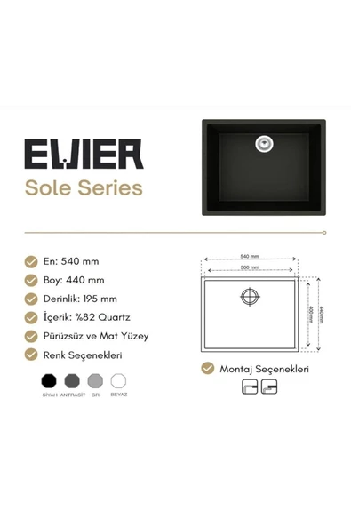 EVIER Granit Evye Sole Series White (Beyaz) - Resim 2