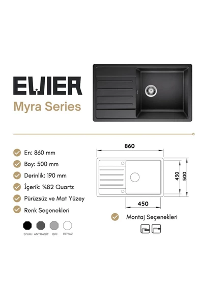 EVIER Granit Evye Myra Series White (Beyaz) - Resim 6