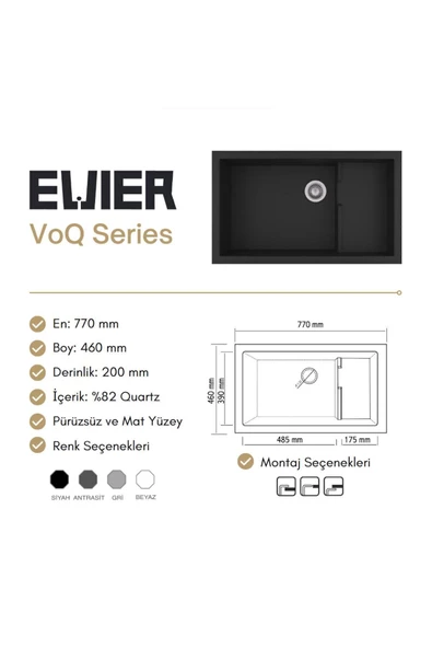 EVIER Granit Evye VoQ Series White (Beyaz) - Resim 3