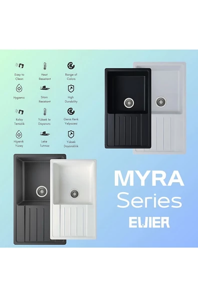 Evıer Granit Evye Myra Series Antrasite (Antrasit) - Resim 2