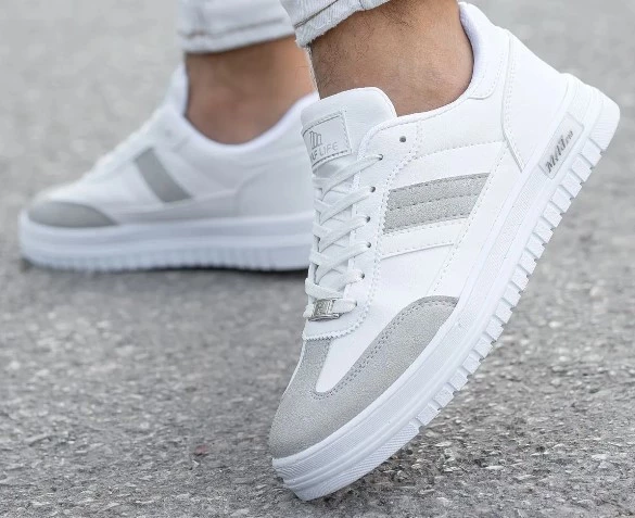 BOUIS Erkek Beyaz Günlük Bağcıklı Sneaker Ortopedik Koku Yapmaz Kaymaz Şık Konforlu Spor Ayakkabı ürün görseli 1