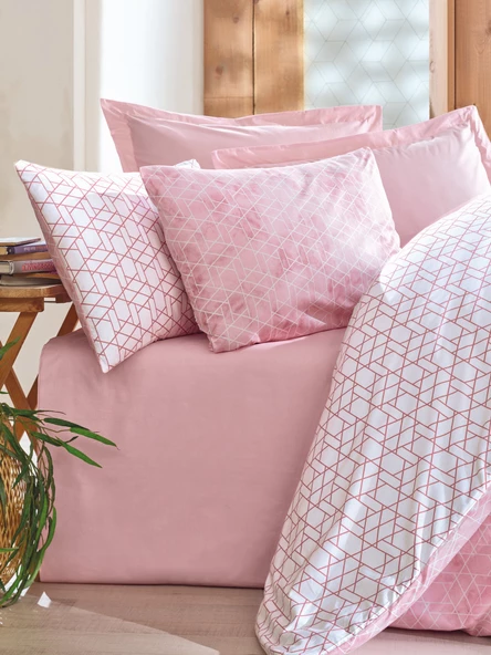 Cotton Box Minimal Tek Kişilik Lastikli Çarşaflı Nevresim Takımı Best Pembe ürün görseli 1