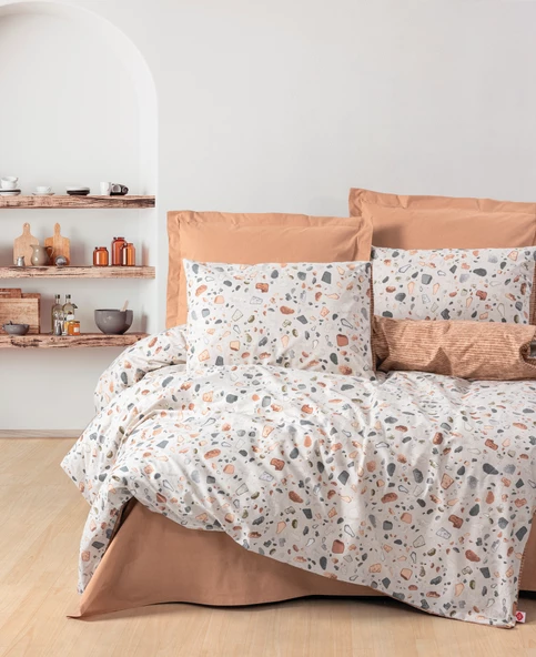 Cotton Box Minimal Tek Kişilik Lastikli Çarşaflı Nevresim Takımı Oniks Karamel ürün görseli 1