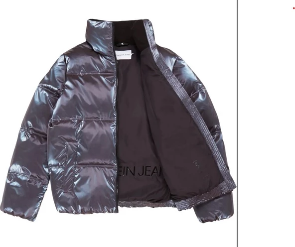 Calvin Klein Iridescent Stand Collar Kadın Puffer Mont - Resim 4