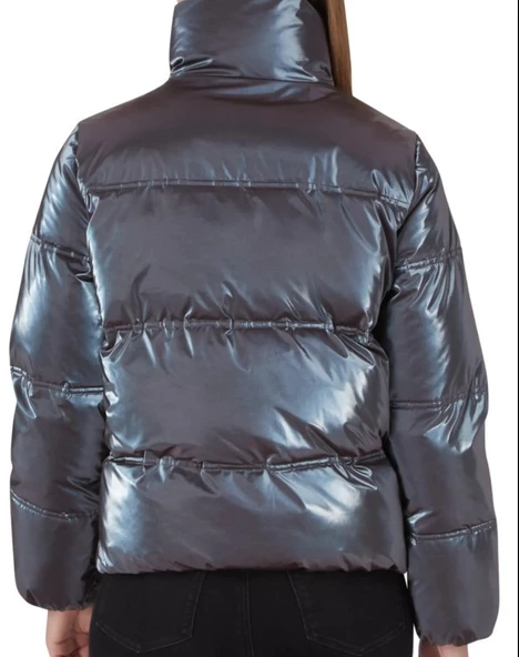 Calvin Klein Iridescent Stand Collar Kadın Puffer Mont - Resim 3